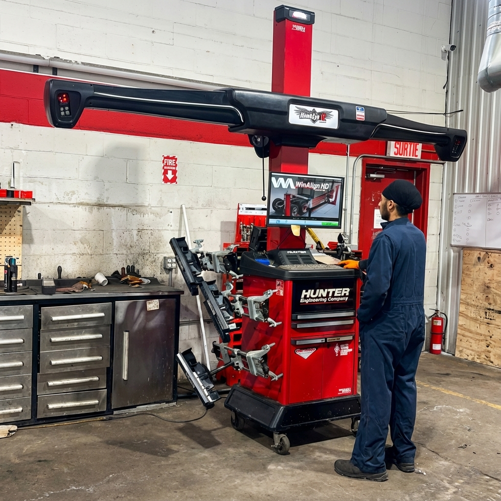 Professional wheel alignment service with Hunter equipment
